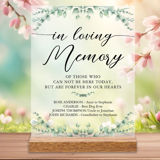 In Love Memory Moderne Wedding Greenery Memorial Acrylschild (Von Creator hochgeladen)