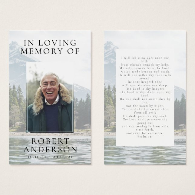 In Love Memory Mountains Memorial Prayer Card (Vorne & Hinten)