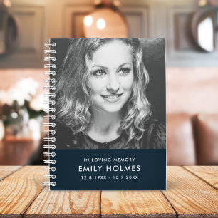 In Love Memory   Navy Blue Modern Memorial Foto Notizbuch