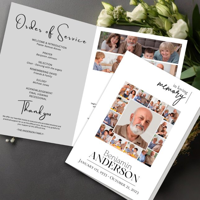 In Love Memory Obituary Foto Collage Beerdigung Flyer (obituary template,funeral program,order of service,celebration of life,funeral booklet,funeral cards)