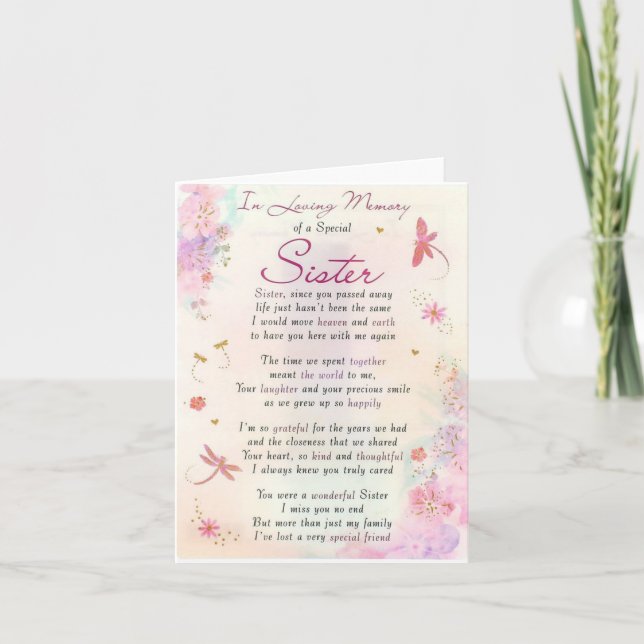 In Love Memory of a Special Sister Sympathy Card Karte (Vorderseite)