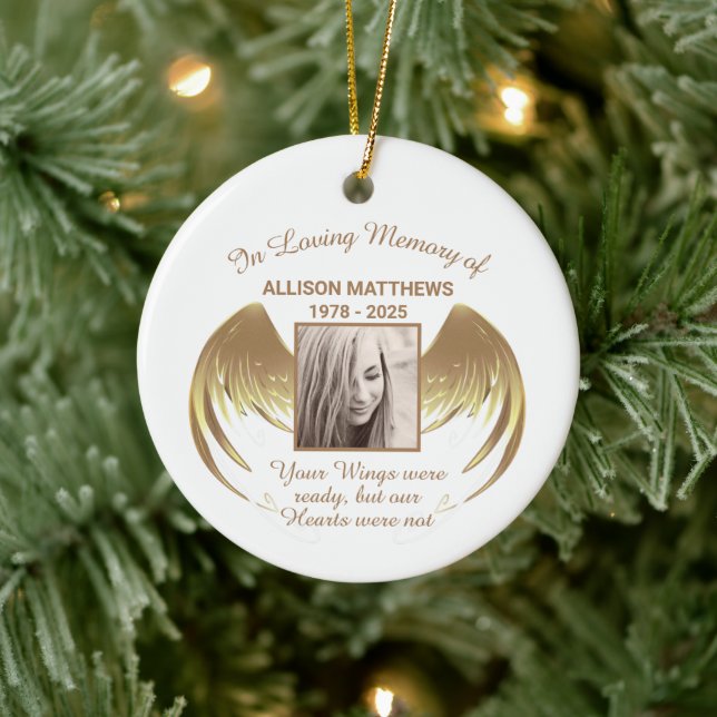 In Love Memory of Foto Wings Memorial Keramik Ornament (Baum)