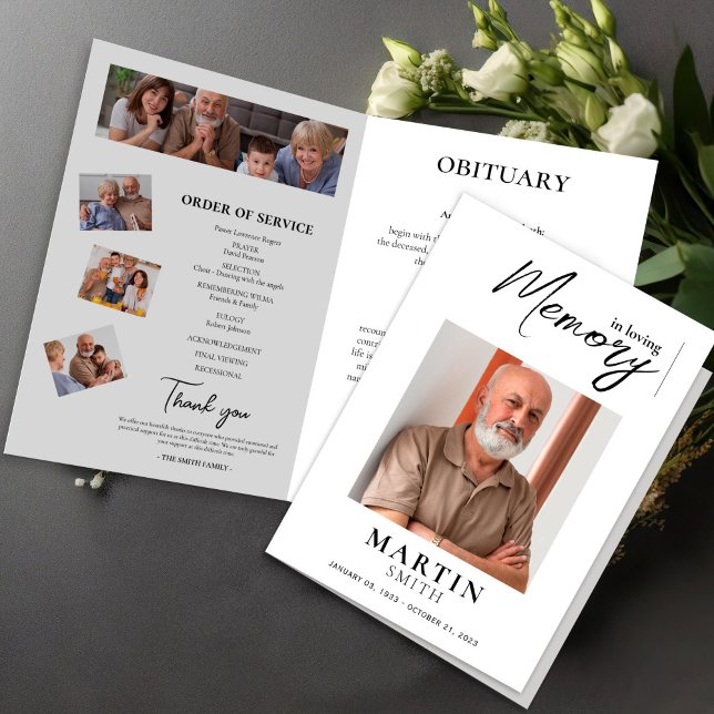 In Love Memory Order of ServiceFoto Beerdigung Programm (Celebration of Life Card Template Memorial Flyer Minimalist Funeral Announcement Invitation Editable)