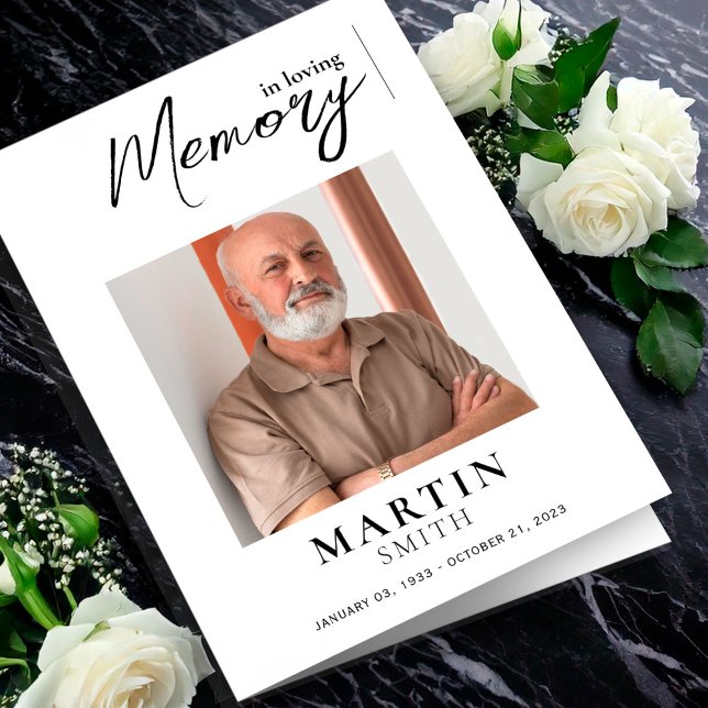 In Love Memory Order of ServiceFoto Beerdigung Programm (Celebration of Life Card Template Memorial Flyer Minimalist Funeral Announcement Invitation Editable)