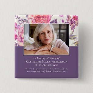 In Love Memory Peony Foto Tribute Button