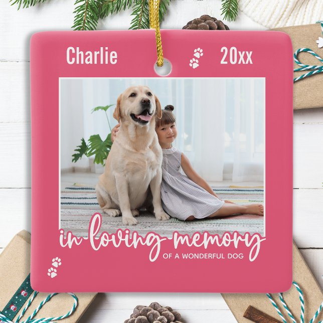 In Love Memory Pink Dog Foto Pet Memorial Keramikornament (Von Creator hochgeladen)