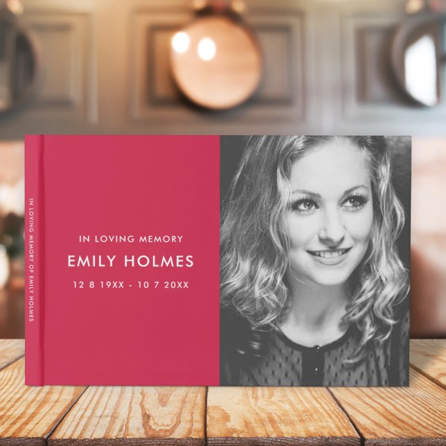 In Love Memory | Pink Feminine Memorial Foto Gästebuch (Von Creator hochgeladen)
