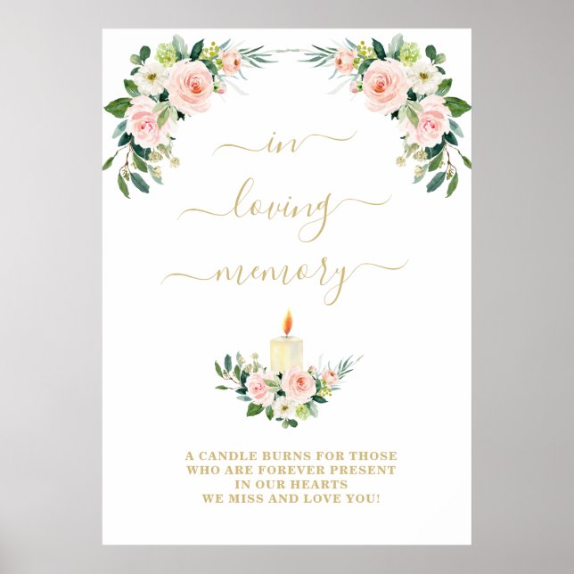 In Love Memory Pink floral Memorial-Zeichen Poster (Vorne)