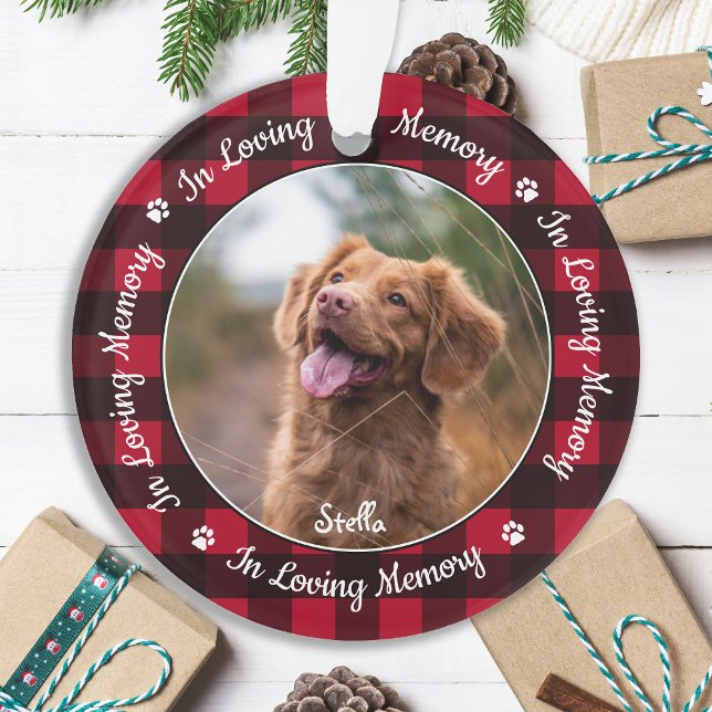 In Love Memory Red Kariert Dog Foto Pet Memorial Ornament (Von Creator hochgeladen)