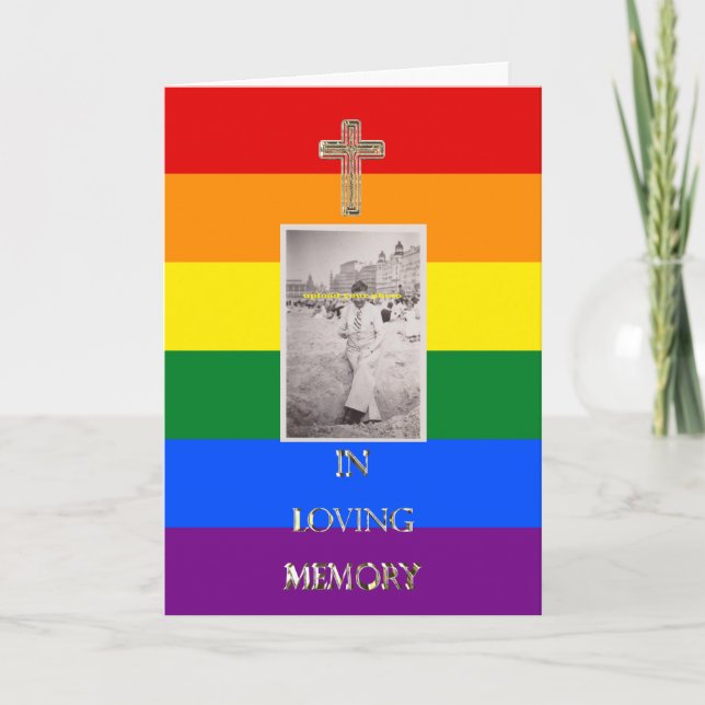 In Love Memory Religious Golden Cross Foto LGBT Ankündigung (Vorderseite)