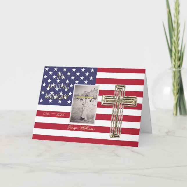 In Love Memory Religious Golden Cross Foto USA Karte (Vorderseite)