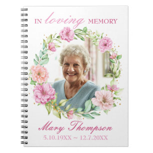In Love Memory rosa Blumenreath Foto Beerdigung Notizblock