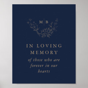 In Love Memory Sign Navy Gold Monogramm Hochzeit Poster