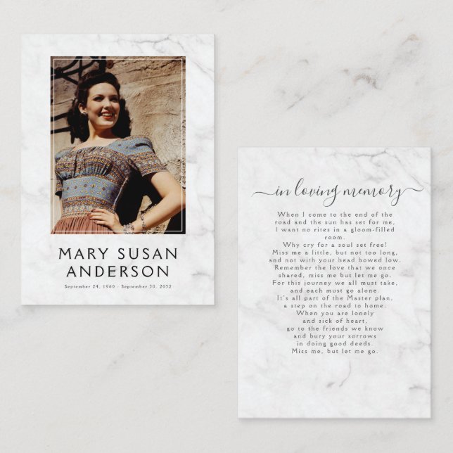 In Love Memory Simple Marble Foto Poem Card Mitteilungskarte (Vorne/Hinten)