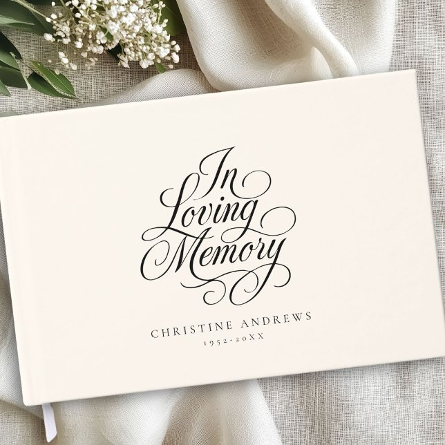 "In Love Memory" Skript-Schriftart Beerdigung beib Gästebuch ("In Loving Memory" Script Font Keepsake Funeral Beige Guest Book)