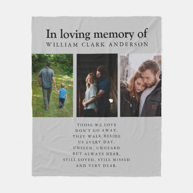 In Love Memory Three Foto Gedicht Tribute Blanket Fleecedecke (Vorderseite)