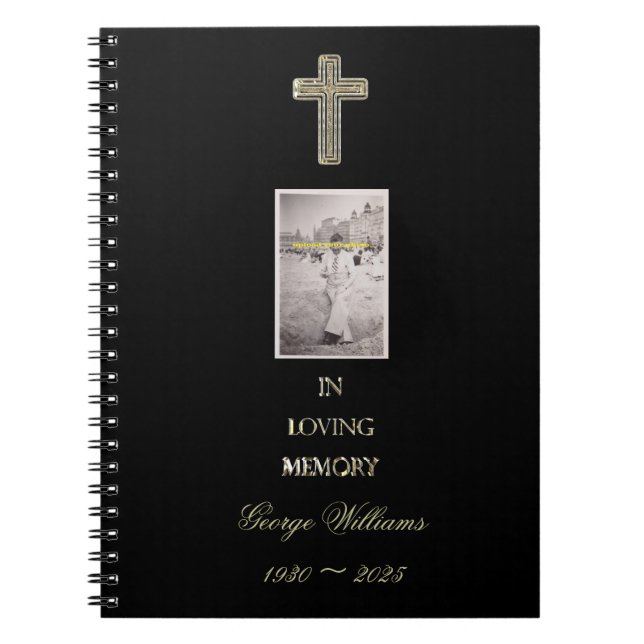 In Love Memory Typografie Golden Cross Foto Notizblock (Vorderseite)