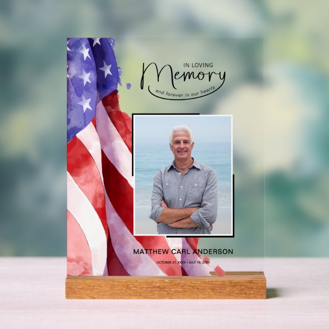In Love Memory US Flag Funeral Memorial Acrylschild (Neutral)