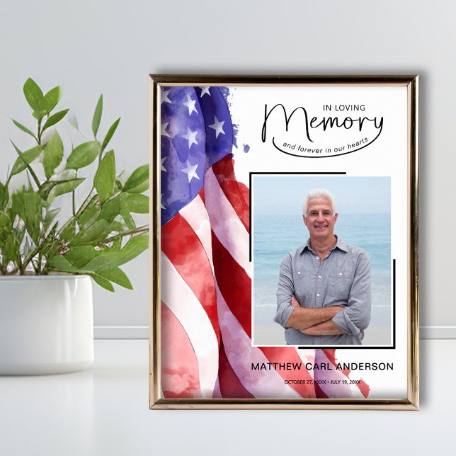 In Love Memory US Flag Funeral Memorial Poster (In Loving Memory US Flag funeral memorial poster (frame not included))