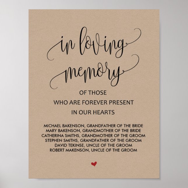 In Love Memory Wedding Memorial Table Sign v2 Poster (Vorne)