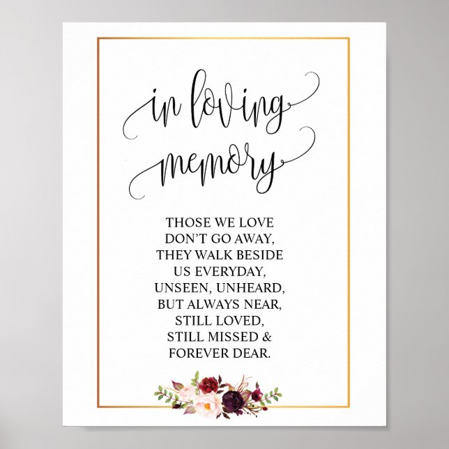 In Love Memory Wedding Memorial Table Sign v3 Poster (Vorne)