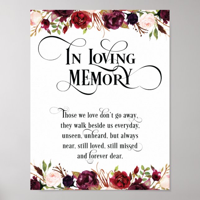 In Love Memory Wedding Memorial Table Sign v4 Poster (Vorne)