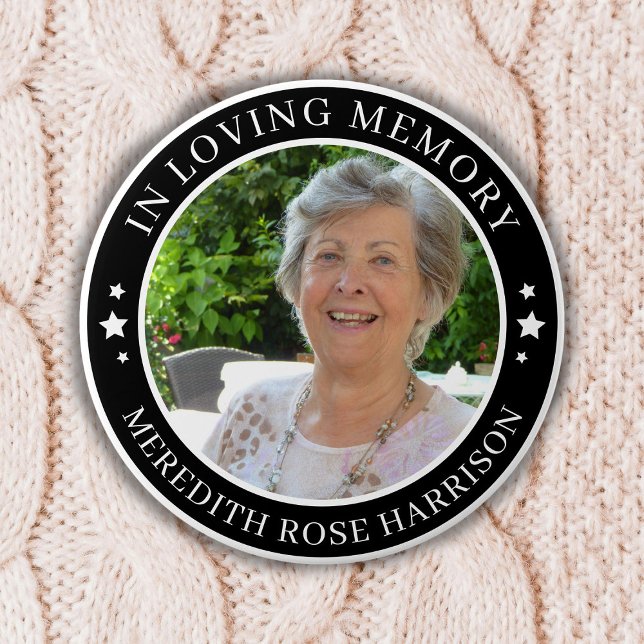 In Love Memory White Stars Black Foto Memorial Button (Von Creator hochgeladen)