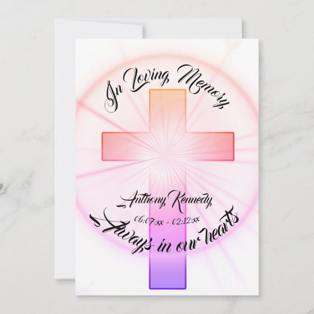 In Love Memory with Cross Einladung (Vorderseite)