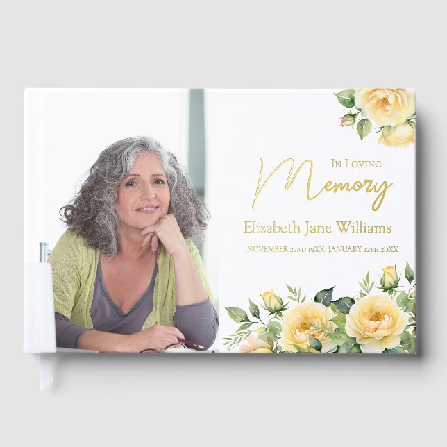 In Love Memory Yellow Roses 1 Foto Gästebuch (Vorderseite)