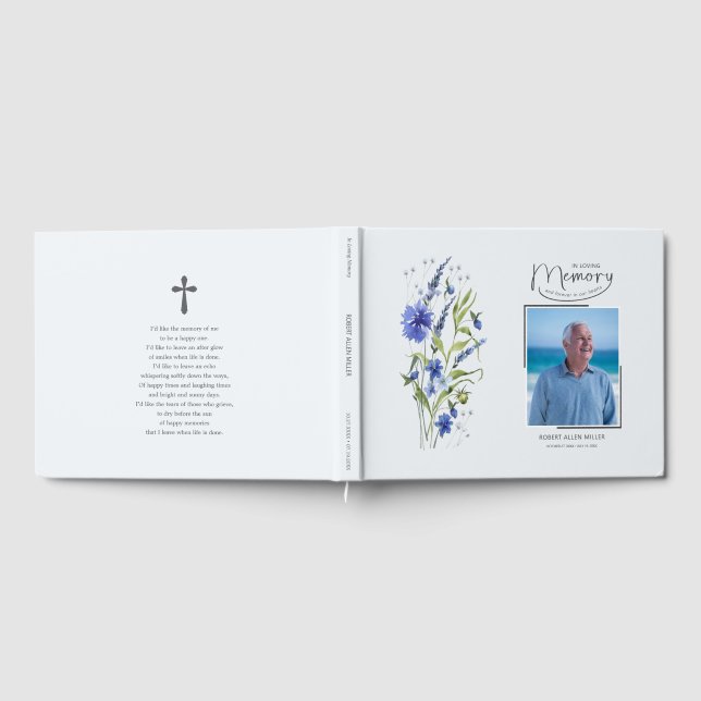 In Loving Memory Blaue Blumen Trauer Gästebuch (Voll)