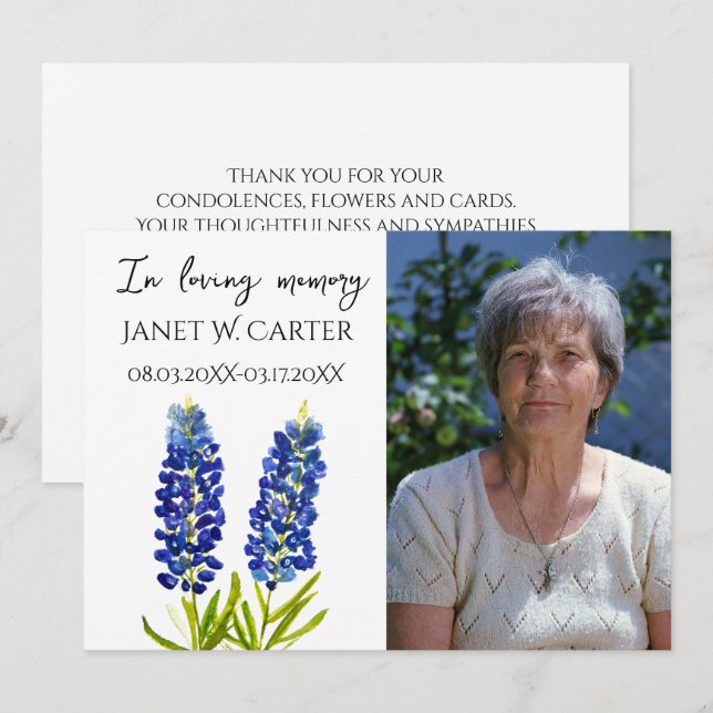 In Loving Memory Bluebonnets Texas Floral Funeral Einladung (Vorne/Hinten)