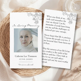 In Loving Memory Elegant Floral Photo Prayer Card Visitenkarte