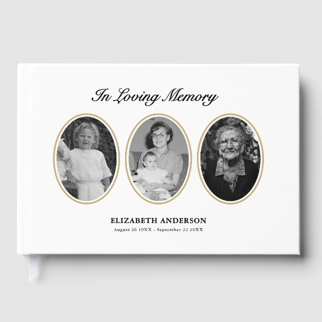 In Loving Memory Elegant Script 4-Photo Guest Book Gästebuch (Vorderseite)