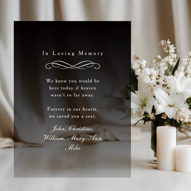 "In Loving Memory" Elegant Wedding Memorial  ("In Loving Memory" Elegant Wedding Memorial Black Gradient Acrylic Sign)