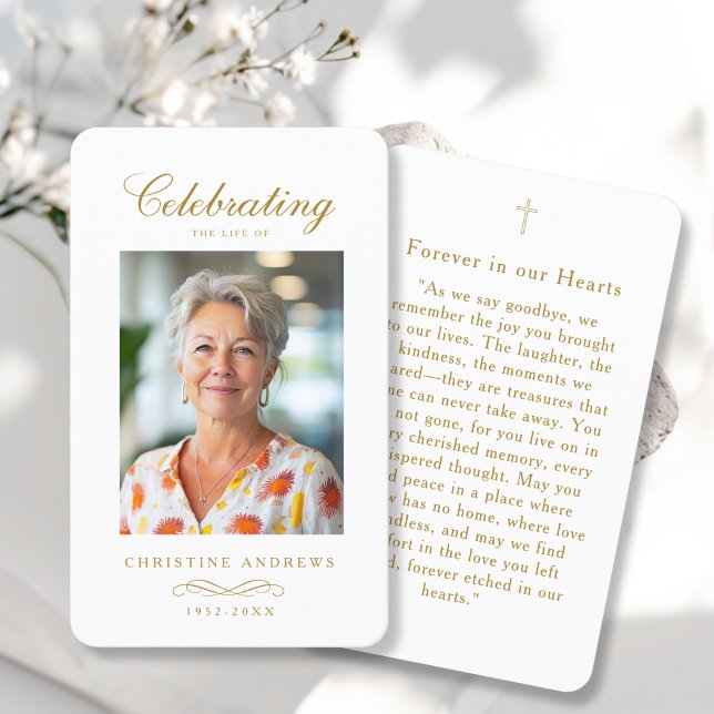 "In loving Memory" Elegant White Photo Prayer  Visitenkarte ("In loving Memory" Elegant White Photo Prayer Business Card)