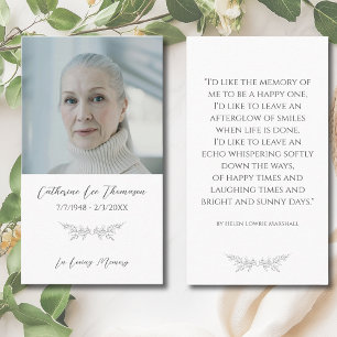 In Loving Memory Elegante Florale Foto-Gebetskarte Visitenkarte