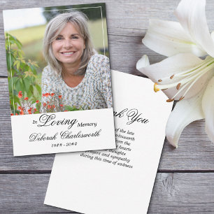 In Loving Memory Elegante Schrift Trauerfoto Dankeskarte