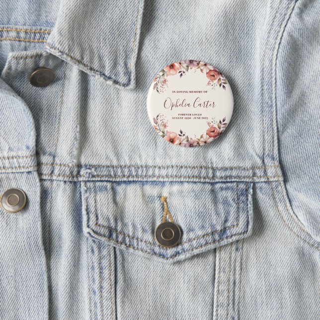 In Loving Memory Florale Aquarell benutzerdefinier Button (Beispiel)