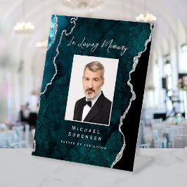 In-Loving-Memory-Foto Teal Silber Achat Hochzeit Sockelschild