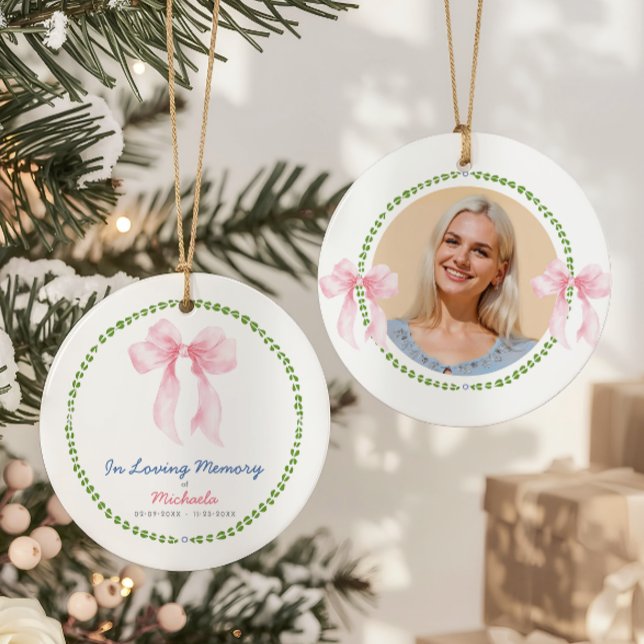 In Loving Memory Grandmillenial Bows Photo Keramik Ornament (Von Creator hochgeladen)