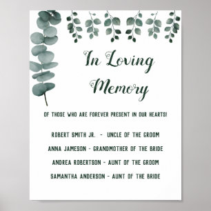 In Loving Memory Grüne Eukalyptus-Hochzeitstafel Poster