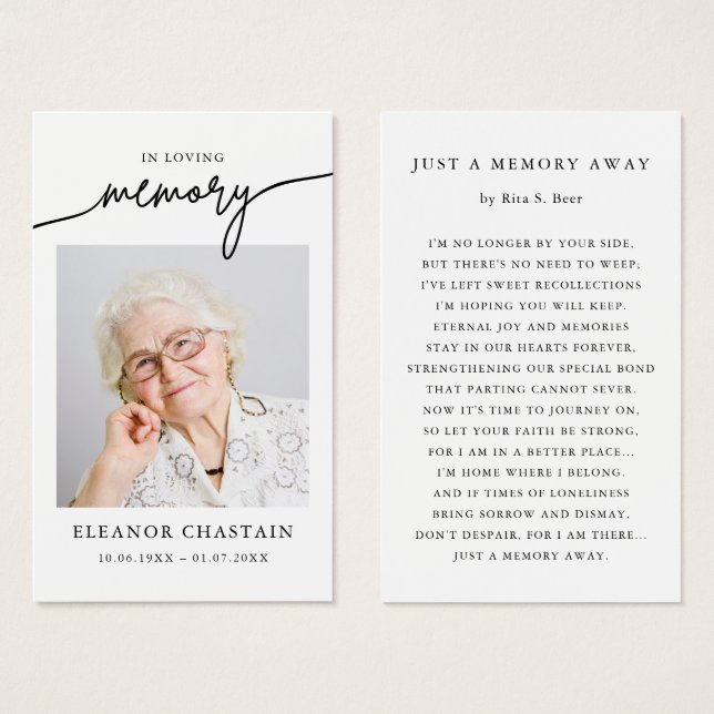 In Loving Memory Minimalist Photo Sympathy Cards (Devant & derrière)