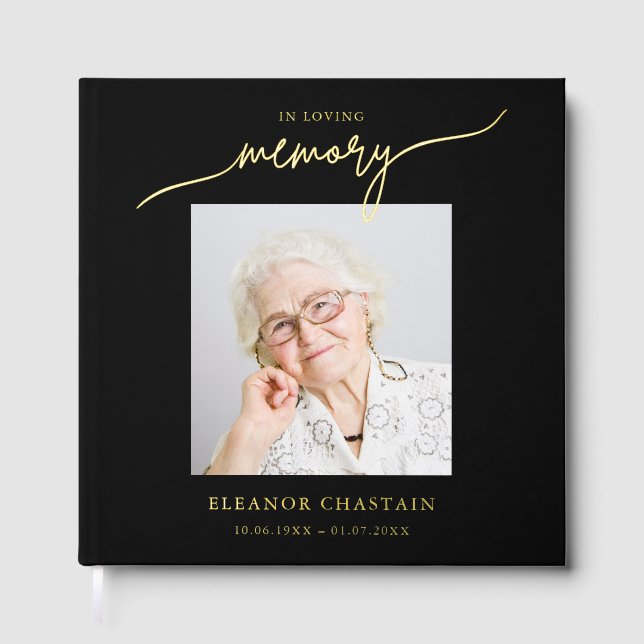 In Loving Memory Minimalist Photo Sympathy Gästebuch (Vorderseite)