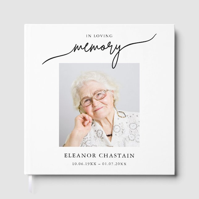 In Loving Memory Minimalist Photo Sympathy Gästebuch (Vorderseite)