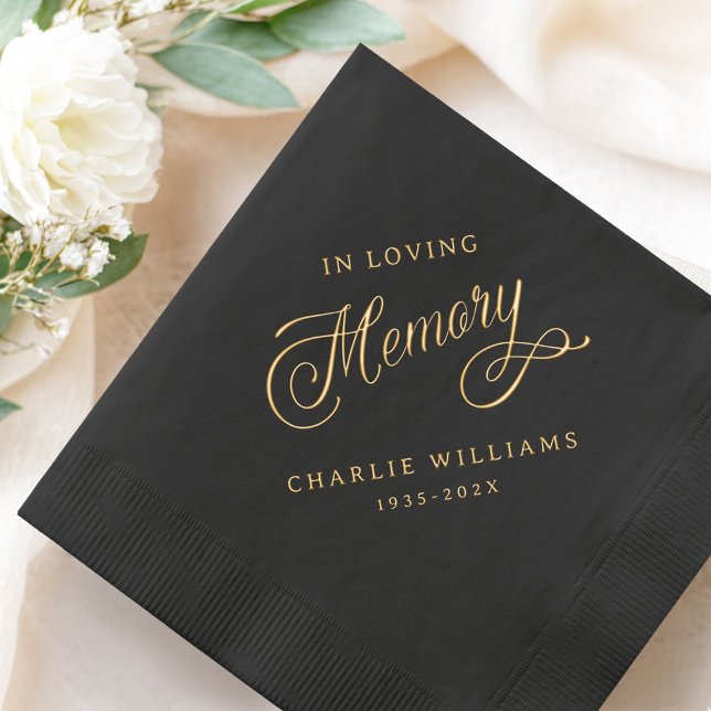 In loving memory name date black funeral memorial (In loving memory name date black funeral memorial foil napkins)