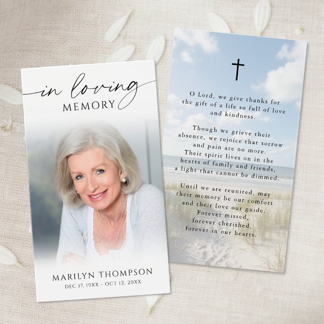 In Loving Memory Photo Beach Cross Prayer Cards (Von Creator hochgeladen)