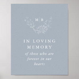 In Loving Memory Sign Dusty Blue Monogram Wedding Poster