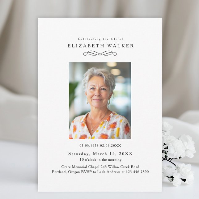 In Loving Memory White Photo Funeral Invitation Einladung (In Loving Memory White Photo Funeral Invitation)