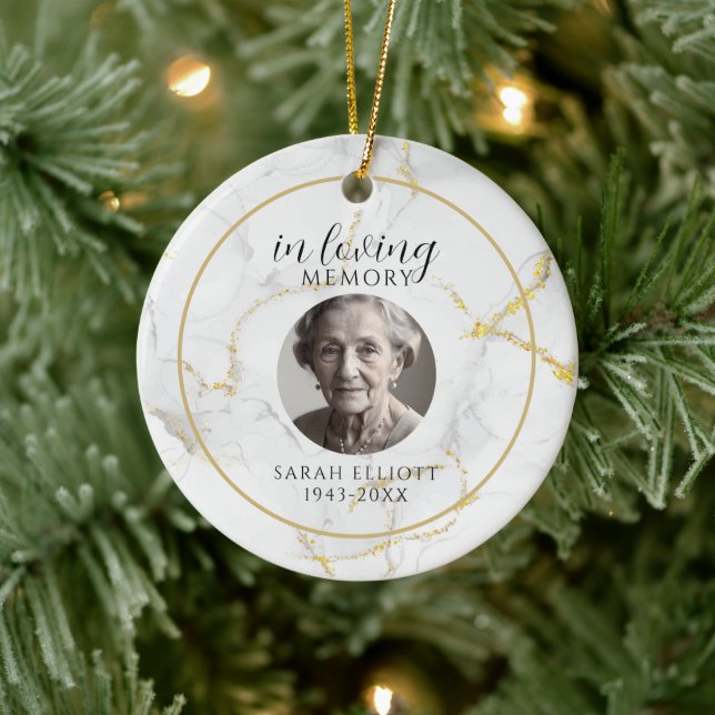 In Loving Memory with Photo | marble gold  Keramik Ornament (Baum)