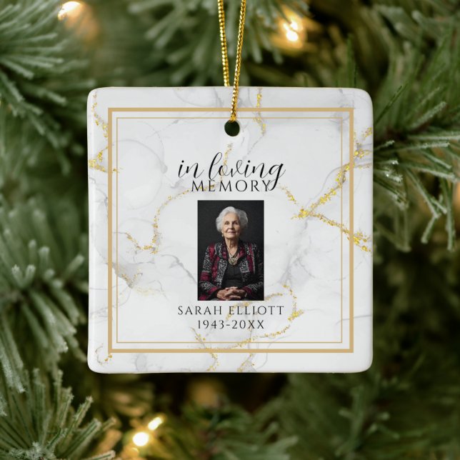 In Loving Memory  with Photo | marble gold Keramikornament (Baum)